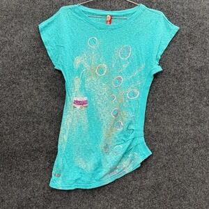 Apple Bottoms Aqua Peacock Graphic Burnout Top Womens Medium Y2K Glam Tee